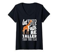 Femme Laisse ta Foi être Plus Grande Que ta Peur Giraffe Christian T-Shirt avec Col en V