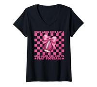Femme Laissez une fille vous montrer comment jouer au football américain T-Shirt avec Col en V