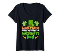 Femme Laissons Les manigances Commencer la Saint-Patrick | Funny Irish T-Shirt avec Col en V