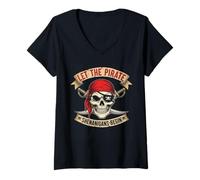 Femme Laissons les manigances des pirates commencer Skull Pirate Halloween Funn T-Shirt avec Col en V