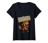 Femme Lake Ontario Forever Canada Castor Anti Trump T-Shirt avec Col en V