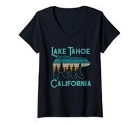 Femme Lake Tahoe Vintage Grizzly Bear California Souvenir Cadeau T-Shirt avec Col en V