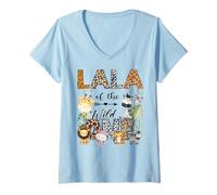 Femme Lala of The Wild One 1er Anniversaire Safari Jungle T-Shirt avec Col en V