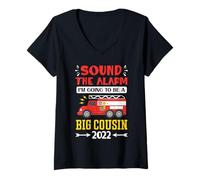 Femme L'alarme Devient Un Grand Cousin Pompiers 2022 T-Shirt avec Col en V