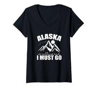 Femme L'Alaska Appelle et Je Dois Aller USA Amérique T-Shirt avec Col en V