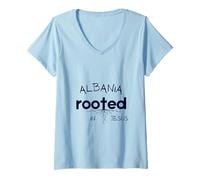 Femme L'Albanie enracinée dans l'art chrétien de Jésus T-Shirt avec Col en V