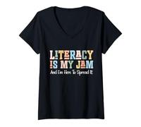 Femme L'alphabétisation drôle, C'est Mon Truc et Je suis là pour la Diffuser T-Shirt avec Col en V