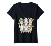 Femme Lama Alpaga Leprechaun Trèfle St Patrick Jour Pattys Day T-Shirt avec Col en V