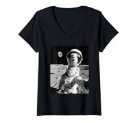 Femme Lama Astronaute Selfie sur La Lune Amant Drôle De Lamas T-Shirt avec Col en V