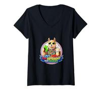 Femme Lama avec Milkshake et Lunettes de Soleil I'm Different, Not Broken T-Shirt avec Col en V