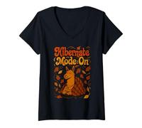 Femme Lama Hibernating Fall Leaves Sleeping Animal Funny Autumn T-Shirt avec Col en V