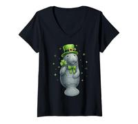 Femme Lamantin Floaty Pomme de Terre Vache de mer St. Patrick Day Leprechaun T-Shirt avec Col en V