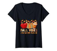 Femme L'ambiance automnale et ça, Les compétences de Vie, la Vie des Enseignants, Thanksgiving. T-Shirt avec Col en V