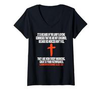 Femme Lamentations 3:22-23 Écriture des versets de la Bible T-Shirt avec Col en V
