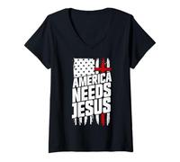 Femme L'Amérique a Besoin de Jésus, Foi chrétienne, église, Jésus Patriotique T-Shirt avec Col en V