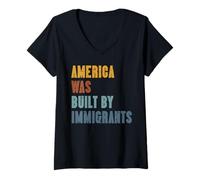 Femme L'Amérique a été construite par des Immigrants, des Droits rétro, des Hommes, des Femmes, des Enfants T-Shirt avec Col en V