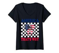 Femme L'Amérique, C'est Pourquoi, Le 4 Juillet, Drapeau américain, Patriotique T-Shirt avec Col en V