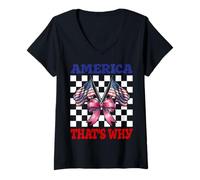 Femme L'Amérique, C'est Pourquoi, Le 4 Juillet, Drapeau américain, Patriotique T-Shirt avec Col en V