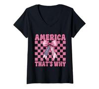 Femme L'Amérique, C'est Pourquoi, Le 4 Juillet, Drapeau américain, Patriotique T-Shirt avec Col en V