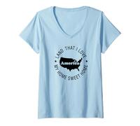 Femme L'Amérique, Pays Que J'aime T-Shirt avec Col en V