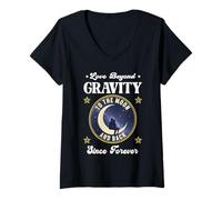 Femme l'amour AU-DELÀ DE LA GRAVITÉ VA À LA Lune ET Vice Versa Depuis Toujours T-Shirt avec Col en V