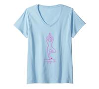 Femme l'amour du Yoga, Design Minimaliste Mignon T-Shirt avec Col en V