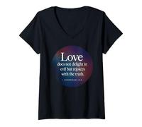 Femme l'amour ne Prend Pas Plaisir au Mal, Verset biblique 1 Corinthiens 13:6 T-Shirt avec Col en V