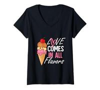 Femme L'amour vient dans toutes les flovors T-Shirt avec Col en V