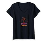 Femme Lampe à Huile Minimaliste Lumineuse Ganesh Diwali Diya Deepavali T-Shirt avec Col en V