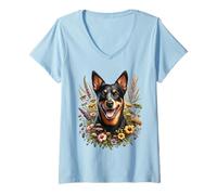 Femme Lancashire Heeler Dog Summer Wildflowers Illustration T-Shirt avec Col en V
