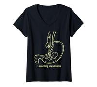 Femme Lancement de Nouveaux rêves Rocket Stomach Design T-Shirt avec Col en V