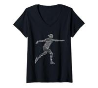 Femme Lanceur de Disque féminin - Typographie de Terrain - Motif athlète T-Shirt avec Col en V