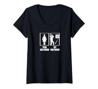 Femme Lanceur de Hache avec Votre Petite Amie et ma Copine T-Shirt avec Col en V