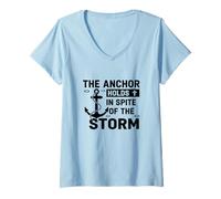 Femme L'ancre Tient malgré la tempête chrétienne T-Shirt avec Col en V