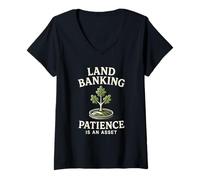 Femme Land Banking Patience est Un atout Immobilier T-Shirt avec Col en V