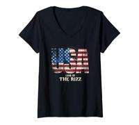 Femme Land Of The Rizz 4th Of July Fourth July Independence Flag T-Shirt avec Col en V