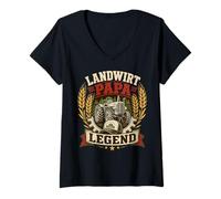 Femme Landwirtschaft Papa Legend Vintage Farm Graphic Emblème Blé T-Shirt avec Col en V