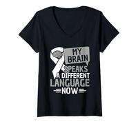 Femme Langue Différente - Trouble De La Communication par Aphasie T-Shirt avec Col en V