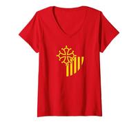 Femme Languedoc-Roussillon Drapeau OCCITANIE France T-Shirt avec Col en V