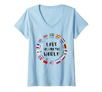 Femme Langues multilingues Love Around The World T-Shirt avec Col en V