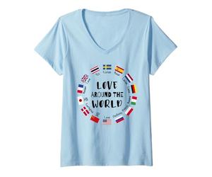 Femme Langues multilingues Love Around The World T-Shirt avec Col en V