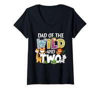 Femme l'anniversaire de Dad of The Wild et de Two Zoo Safari Jungle T-Shirt avec Col en V
