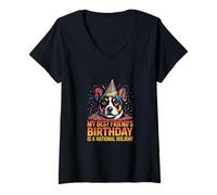 Femme l'anniversaire de Mon Meilleur ami est Une fête Nationale T-Shirt avec Col en V