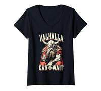 Femme l'anniversaire d'un Viking, Valhalla, Peut Attendre la vieillesse d'un père Guerrier Nordique T-Shirt avec Col en V