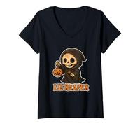 Femme Lanterne Citrouille Lil Reaper T-Shirt avec Col en V