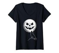 Femme Lanterne effrayante Jack O Lantern Loup Hurlant Halloween T-Shirt avec Col en V