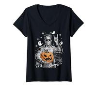 Femme Lanterne Jack O Cool Frankenstein pour Halloween drôle T-Shirt avec Col en V