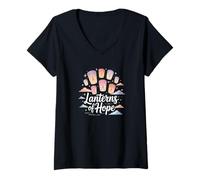 Femme Lanterns of Hope T-Shirt de Sensibilisation au Cancer du Sein Ruban Rose T-Shirt avec Col en V