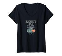 Femme L'anxiété est un menteur, vêtements d'encouragement de santé basés sur la foi T-Shirt avec Col en V