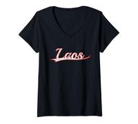 Femme Laos Southeast Asia Heritage Pride Vintage Varsity T-Shirt avec Col en V